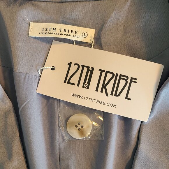12th Tribe Powder Blue Satin Blazer Jacket NEW Classic Elegance Career Large - Picture 5 of 9